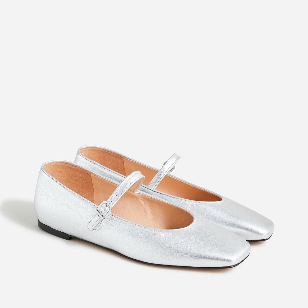 NIB J.Crew Silver Metallic Mary Janes - size 9.5